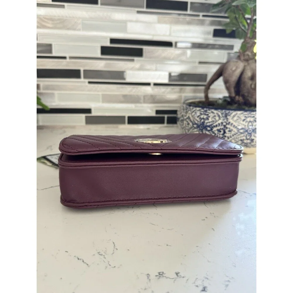 Badgley Mischka Bag Crossbody Plum Quilted Faux Leather Magnetic Removable